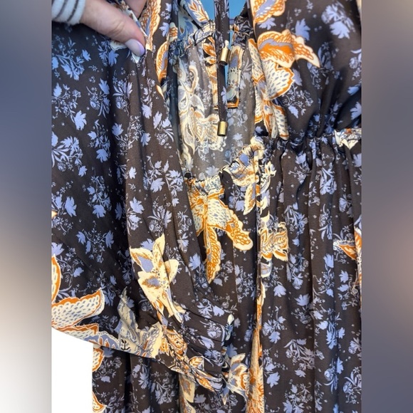 NWT Free People Soli Mini Night Combo Silk Dress Long Sleeve Short Print Size Sm - Picture 4 of 6